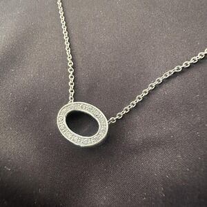 Sterling Silver 925 Oval Pendant Necklace Crystal Rhinestone 17" Women Statement